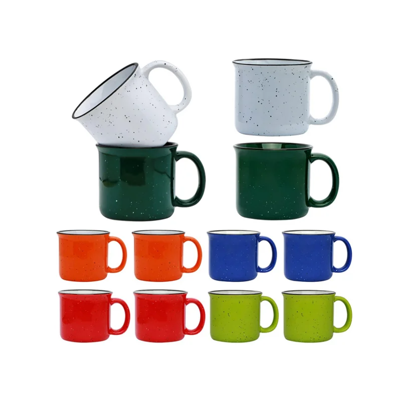 2023 Hot Sale Customizable Camping Mug Enamel White Speckled Ceramic Nordic Campfire Cup Mug