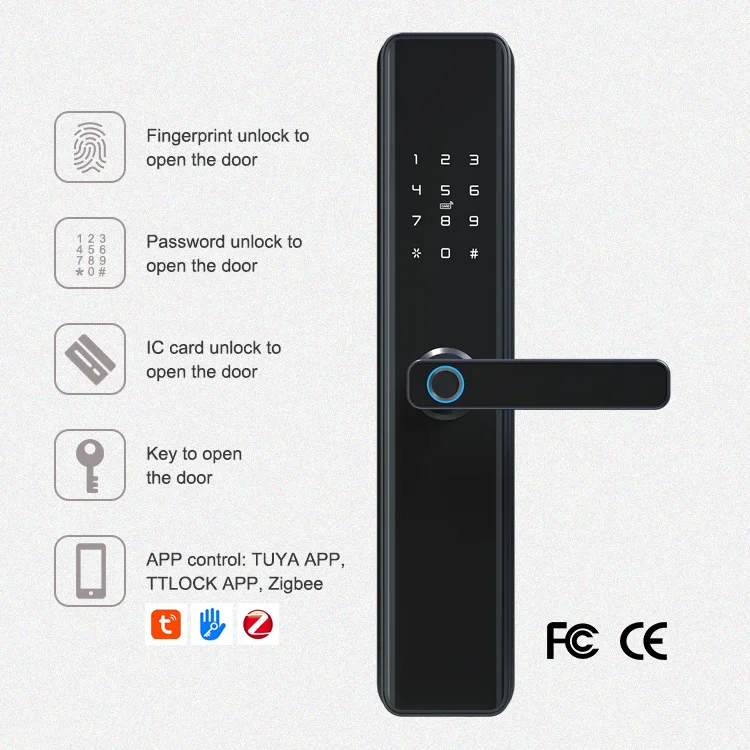 Hot Selling Outdoor Fingerprint Card Digital Wooden Door Lock Ttlock Smart Wifi Door Lock For Hotel