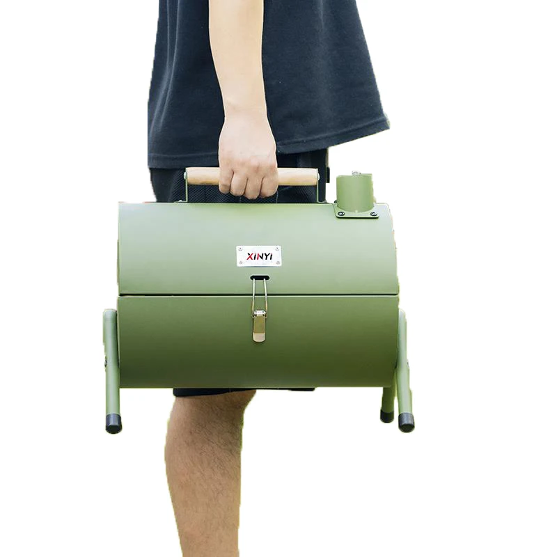 Easy Carry Stainless Steel Portable Camping Barrel BBQ Grill with Double Cooking Area