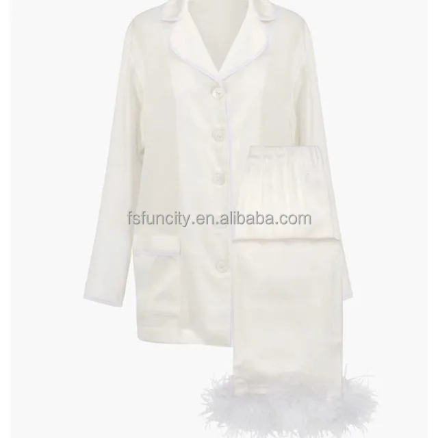 Luxury Women Pajama Nightgown Sexy Ladies Night Wear Set Feather Robe