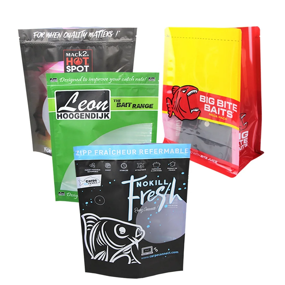 Digital printing Custom Plastic soft fishing baits worm bag lures packaging zip lock fish baits bag