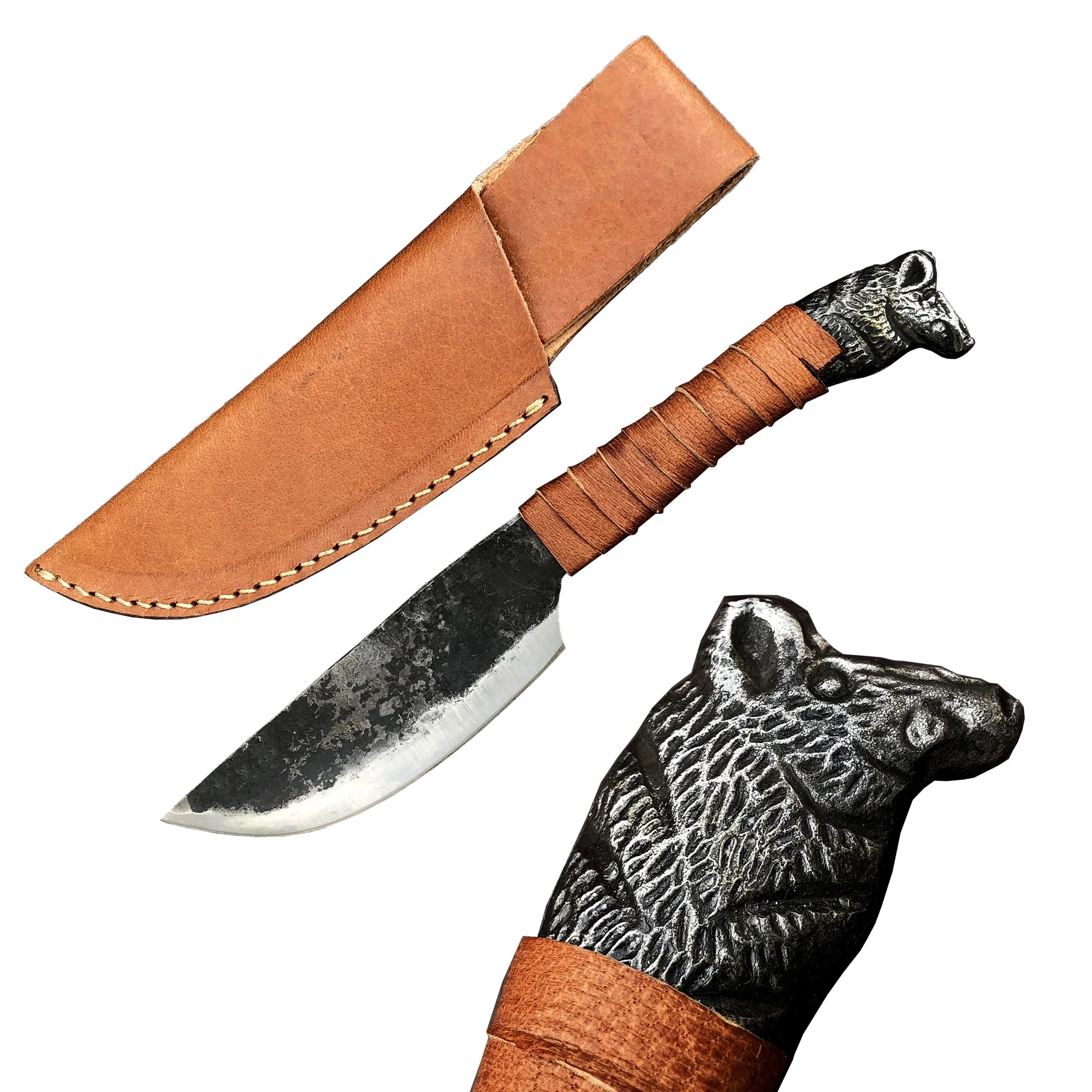 1095 углеродистая сталь ручной работы средневековый нож с лицом орла Ворон нож с фиксированным лезвием