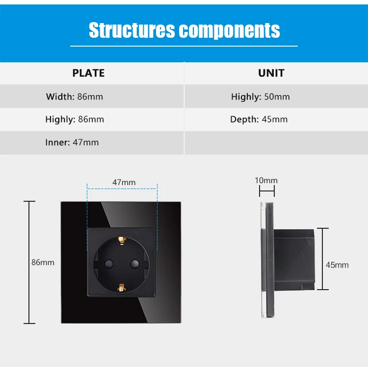 Tawoia Schuko Wall Socket Standard Grounding Eu Power outlet