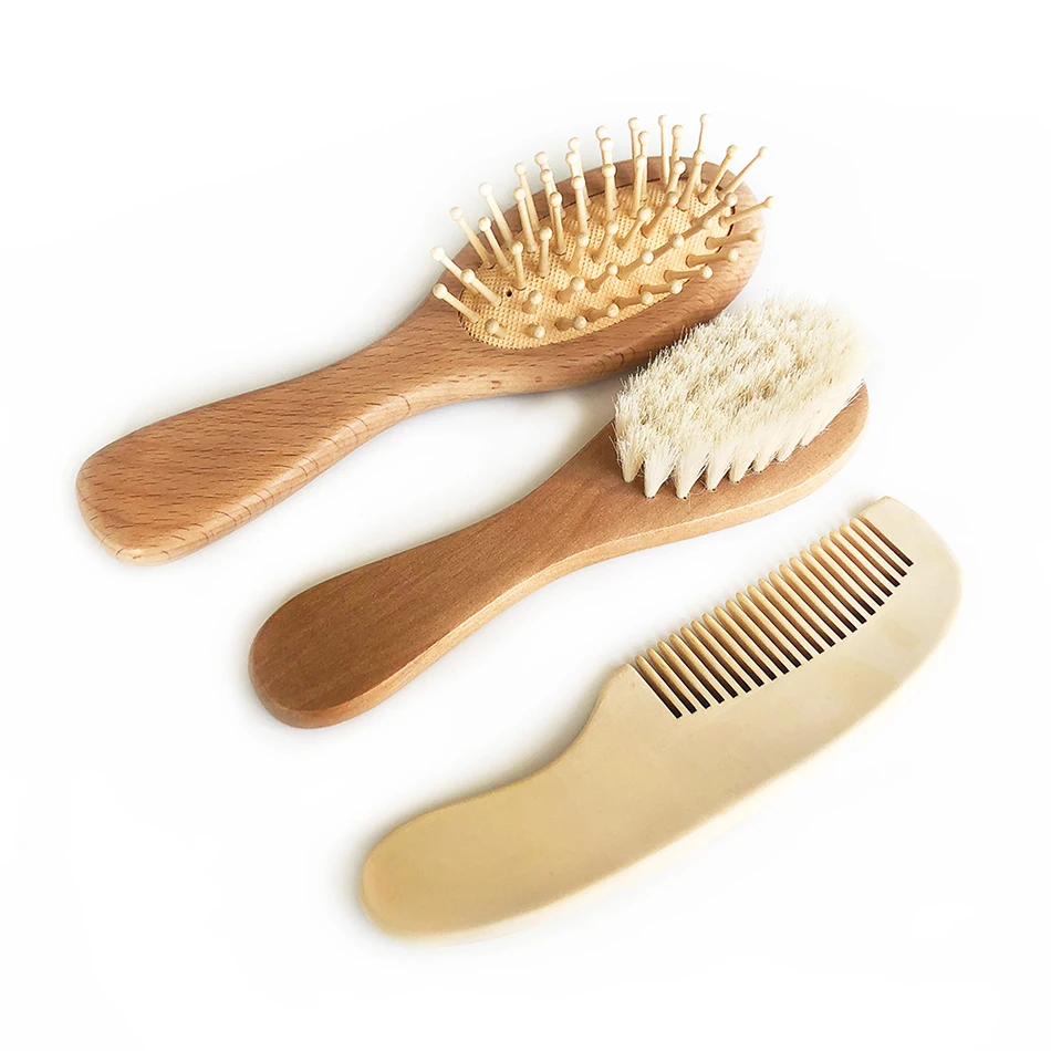 High Quality Natural Soft Goat Bristles Wood Baby Hair Extension Brush Newborn Wooden Baby Brush and Comb