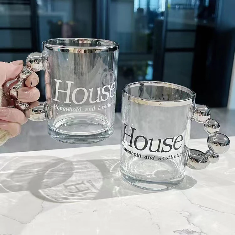 2023 Newest Design Office Coffee Glass Mug Water Milk Juice Glass Cup Set With Golden Handle