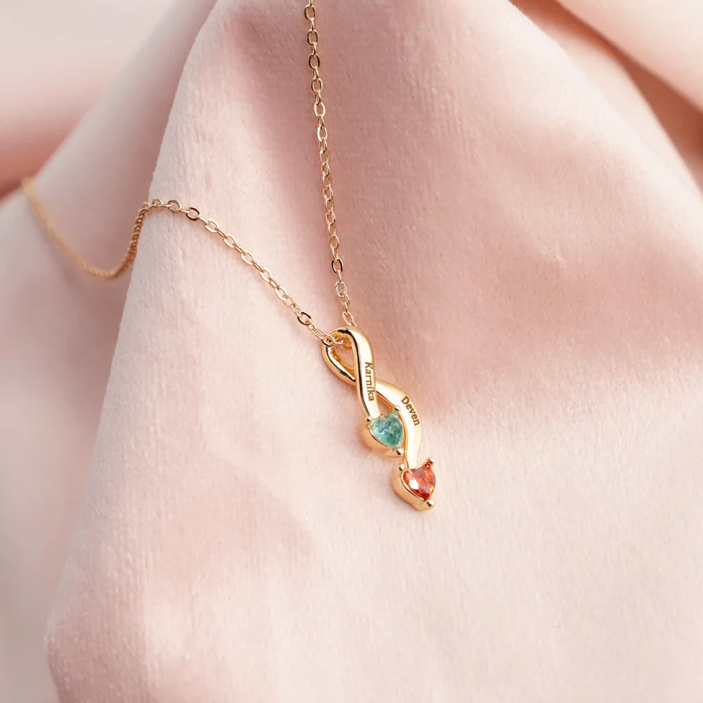 Customized Fashion Jewelry Necklaces with 9*25MM Birthstone Twisted 8-Shape Collarbone Chain for Couples