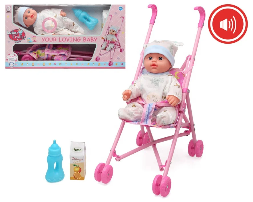 13 Inch Wholesale Girl Baby Doll Trolley Set  dolls with stroller and accessories doll set toys with sound
