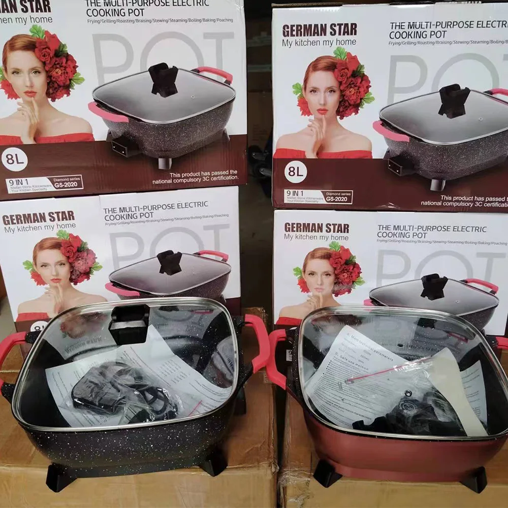Hot-selling household black non-stick coating electric square 8L 10L pot for cooking porridge and smokeless soup hot pot cooke