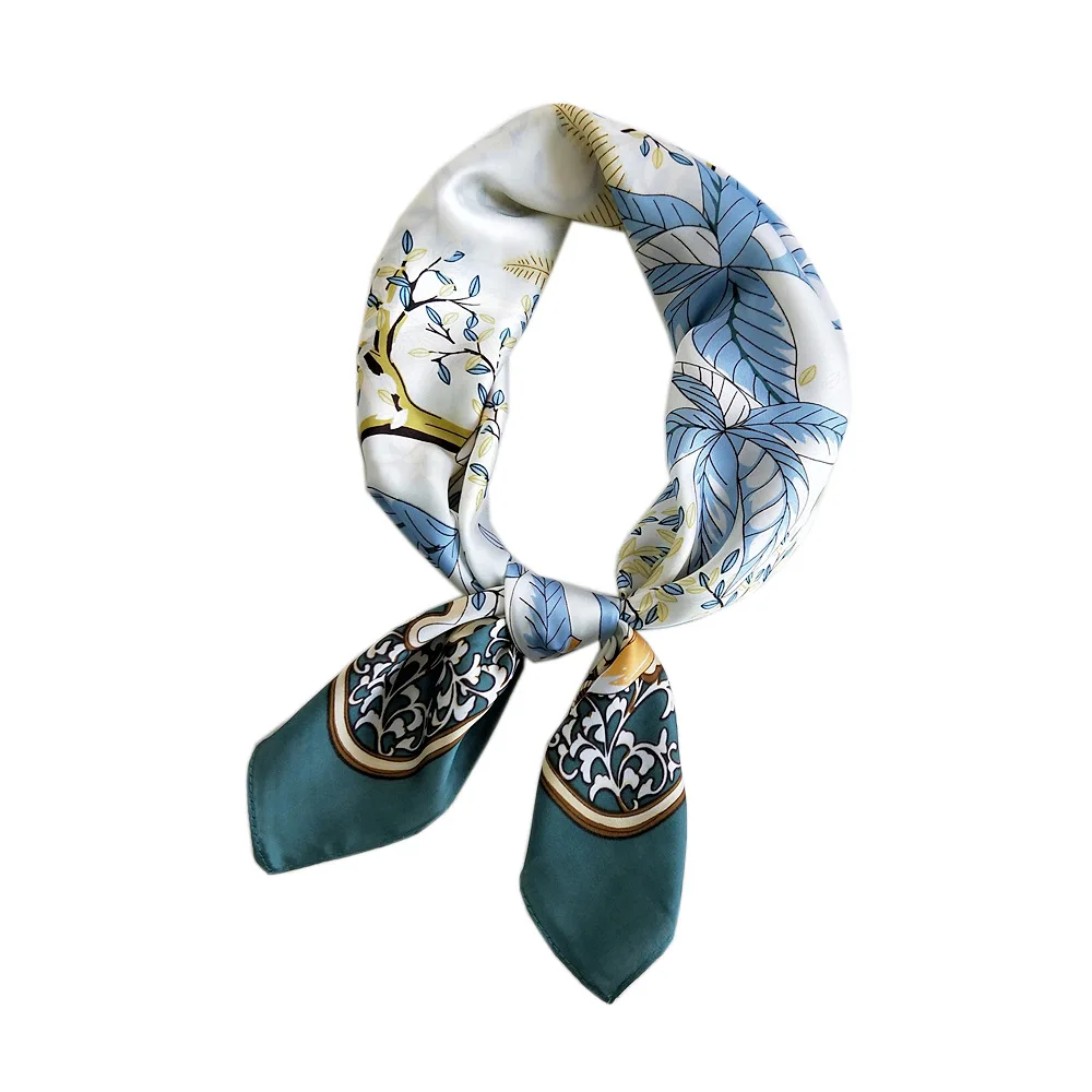 Custom LOGO Luxury Brand Design Hijab Bandana Colorful Digital Printing 100% Silk Scarf Satin Silk Scarf for Women