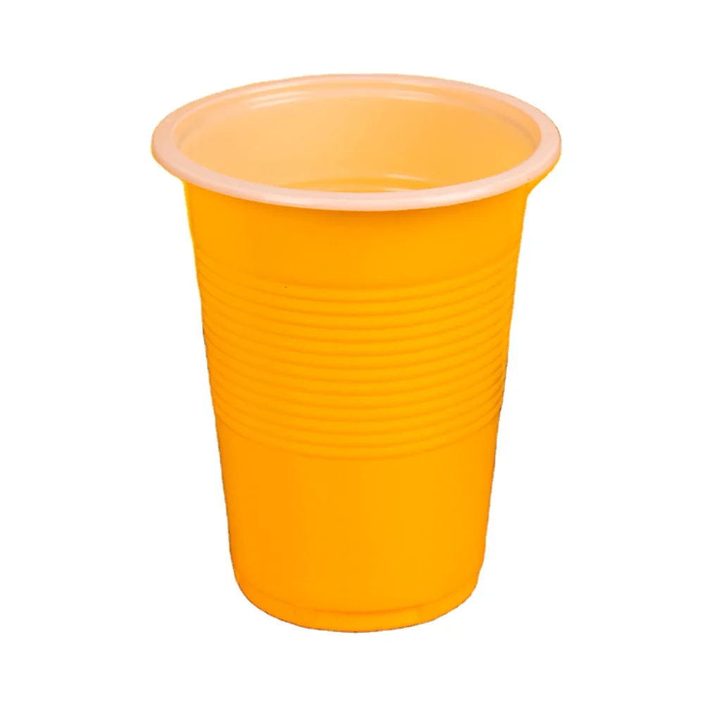 Disposable plastic yellow cups custom with thread