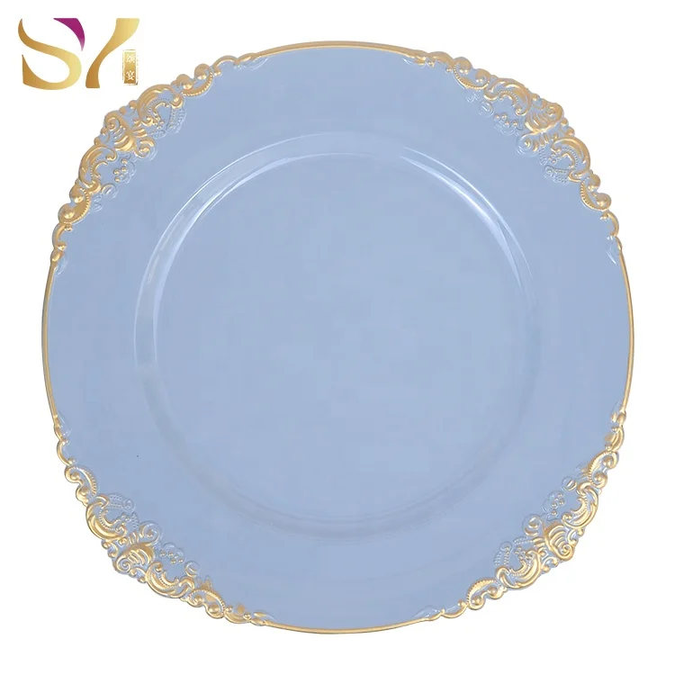 Wedding decoration 13 inch disposable pink pp charger plates plastic for rental