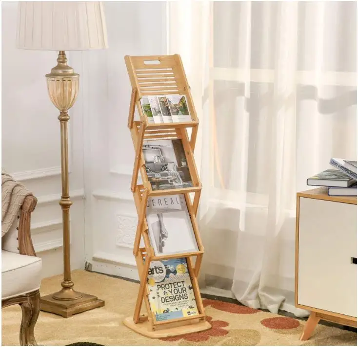 Bamboo Foldable Floor Magazine Brochure Rack