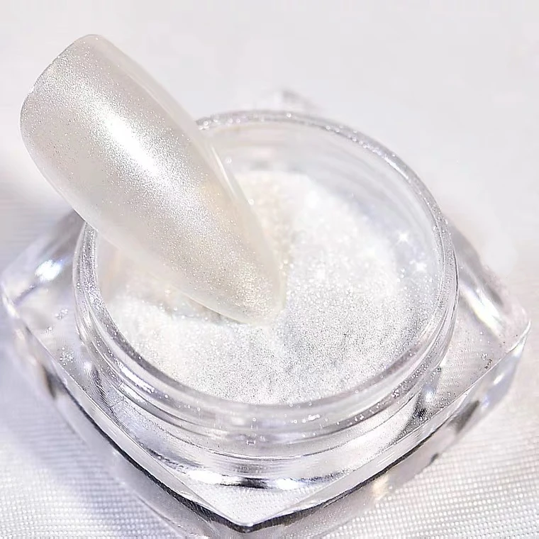 MyBeautyNails Private Label White Chrome Metallic Nail Pigment Powder Dust Mirror Rub On Moonlight Pearl Powder Nail