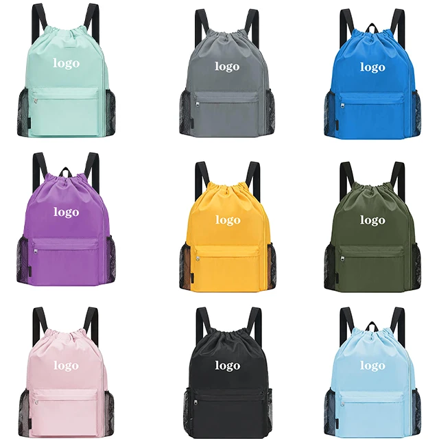 Custom Print Waterproof Basketball Soccer Sports Gym with Shoes Compartment Water-Resistant String Beach Bag Drawstring Backpack