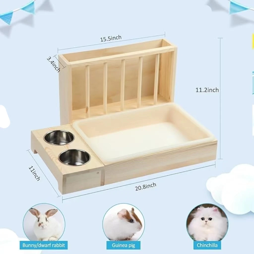 Caoxian Huashen Rabbit Hay Feeder Litter Box Wooden Rabbit Hay Feeder Guinea Pig Hay Rack  Toilet Small Animal