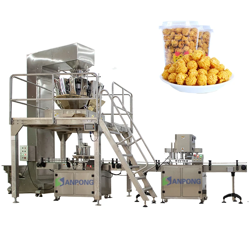 Food grade customizable bottle can jar automatic packaging production line popcorn snacks filling packing machines