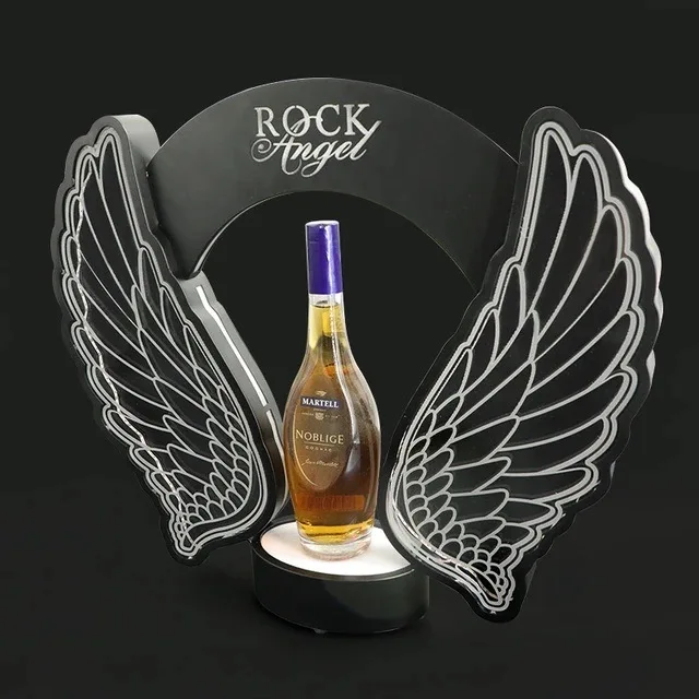 Customized LED Flashing Angel Wings Wine Champagne Bottle Glorifier Presenter Rechargeable Beer Bottle Display Stand For Bar