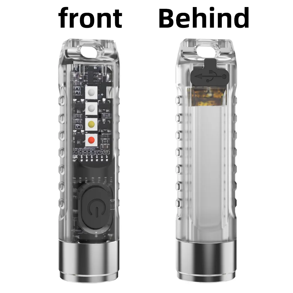 New LED strong light small flashlight side light red blue purple light USB rechargeable mini fluorescent keychain flashlight