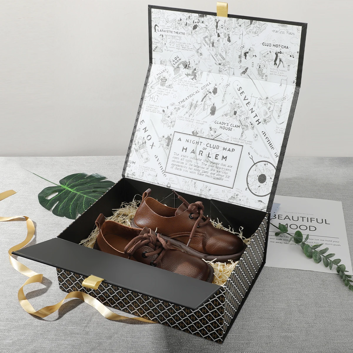 Custom Logo Printed Foldable Garment Black Packaging Magnetic Box  Men Leather Shoes Boxes