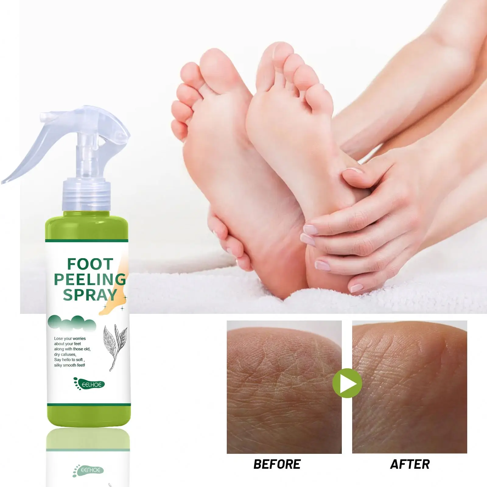 EELHOE Green Tea Foot Peeling Sprayer Removing Foot Dead Skin Whitening Smoothing Exfoliating Skin Body Peeling Lotion Spray