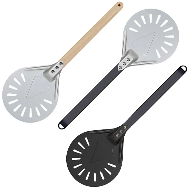
Pizza Peel Paddle Short Tool Non Slip wooden Handle 7 8 9 inch Perforated Baking Turning Peel Pizza Shovel Aluminum 