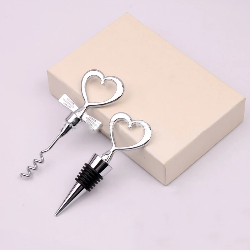 Useful Wedding Gifts Opener And Wine Stopper Set With Heart Design