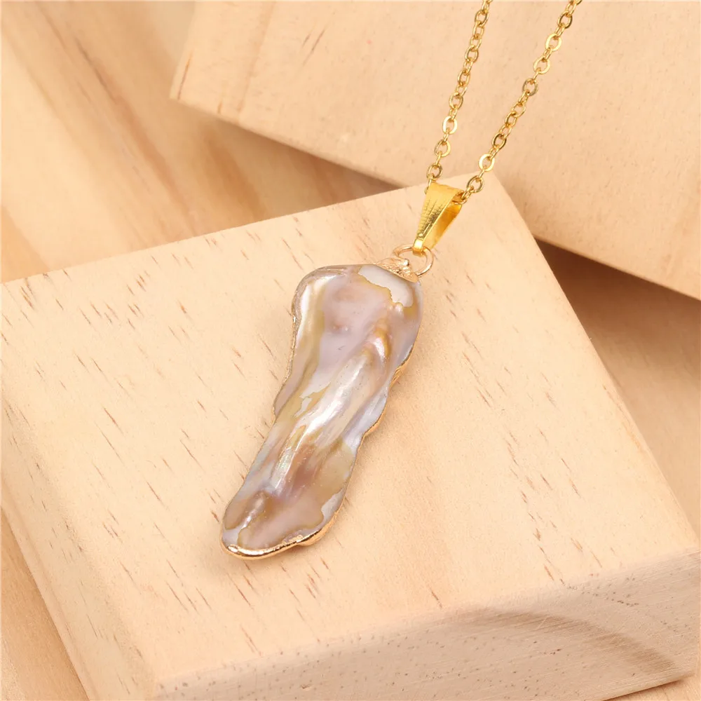 
Baroque Natural Pearl Pendant Necklace Stainless Steel Chain Fresh Water Pearl Necklace Jewelry For Women Bridesmaid Gift 