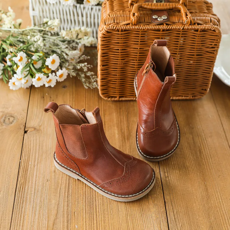 Детские ботинки, обувь из натуральной кожи, новые модные детские ботинки, обувь на твердой резиновой подошве