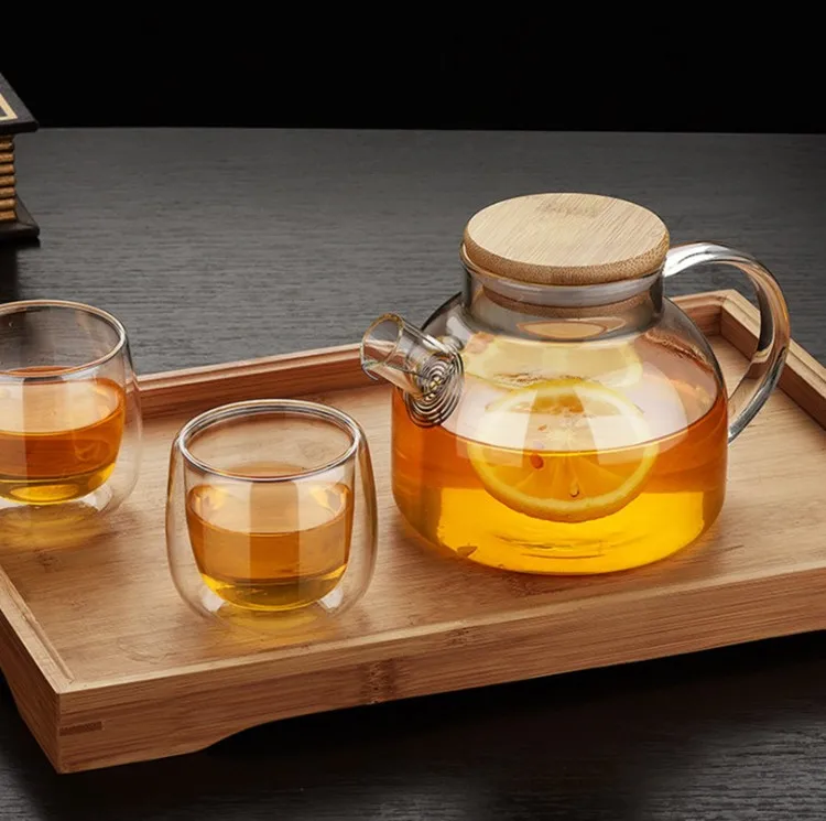 500ml glass flower tea pot cup with bamboo lid and strainer for giving tea gift set