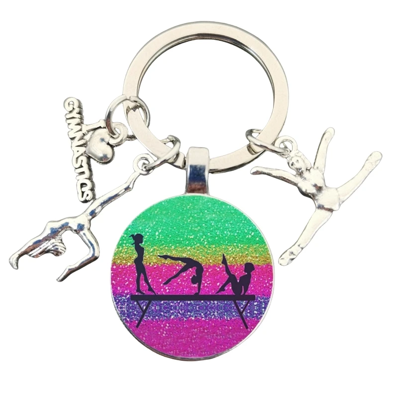 dance enthusiast inspirational keychain glass key chains Cheerleader keychain bag charm pendant Girl keyring gymnastics keychain