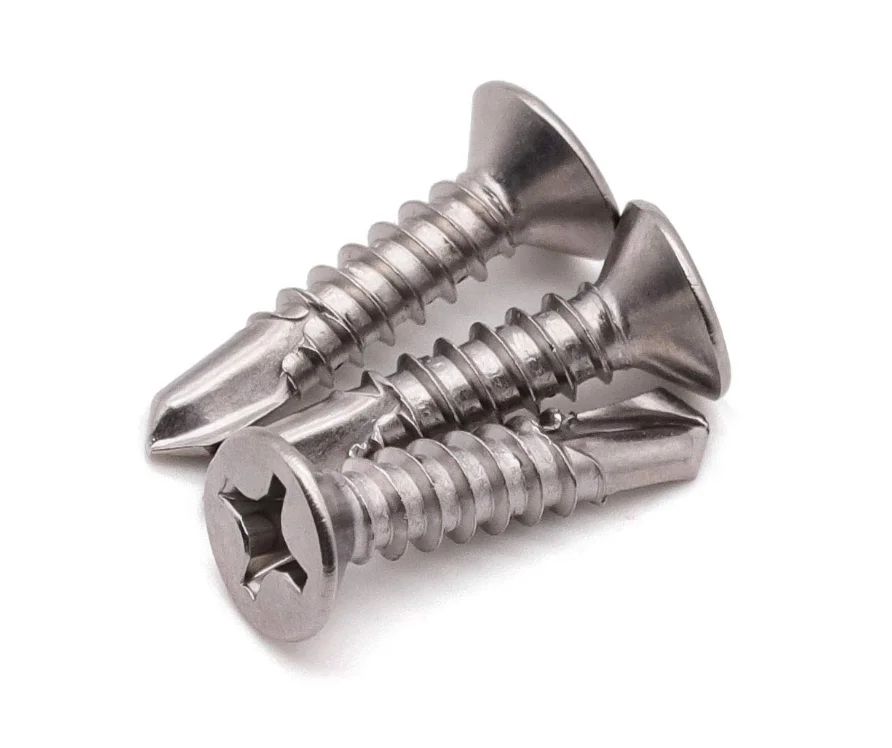 Flat Head Phillips Self Drilling Screw Sheet Metal Tek Screws, 304 Stainless Steel#8*3/4'