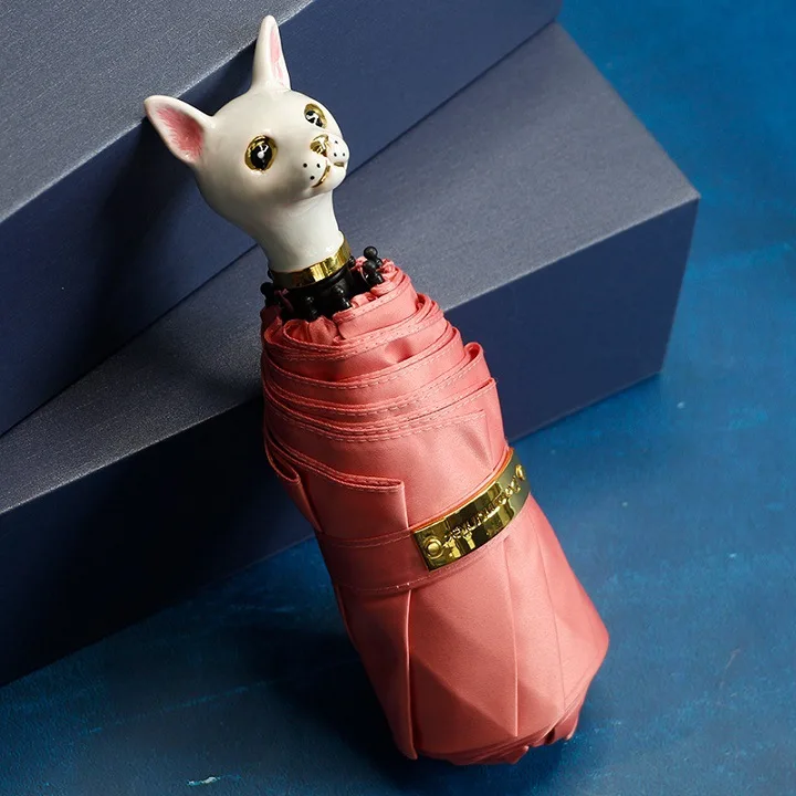 Cat Head Handle Quality Promotional Gifts 5 Fold Mini Pocket Women Umbrella