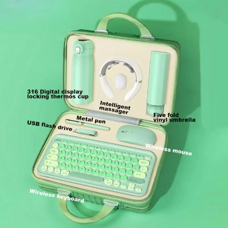 Promotional Giveaways Wireless Mouse And Keyboard Metal Pen Notebook Massager Luxury Gift Set Items For Business