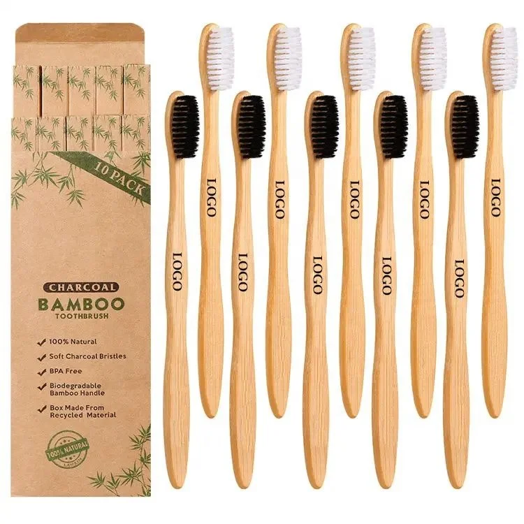 Custom Wholesale Biodegradable Eco Friendly Black Soft Bamboo Tooth Brush Charcoal Bambo Bambu Bamboo Toothbrush