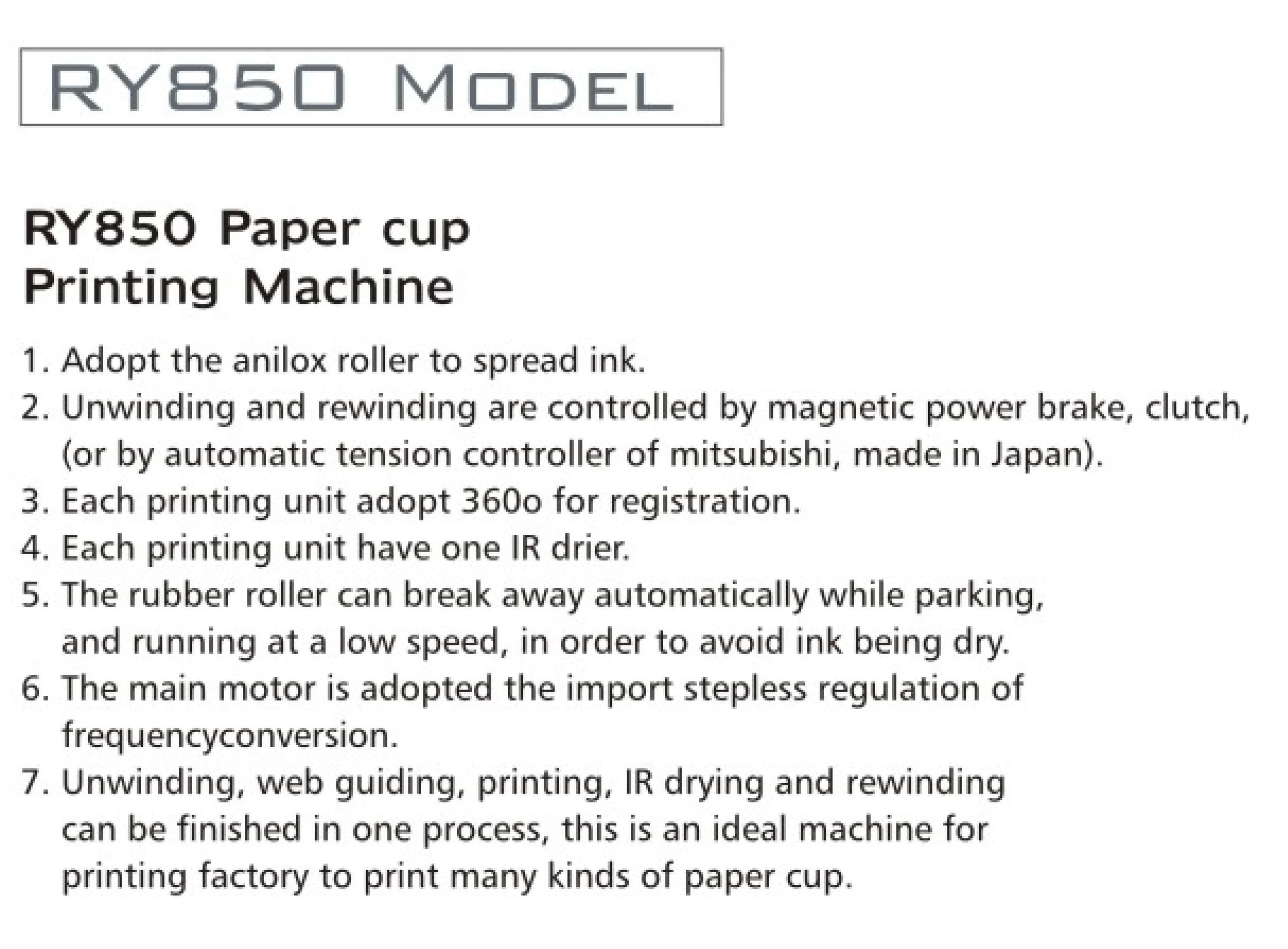 SINI Ry850 Paper Cup Printing Machine Flexo 5 Color Flexo Printing Machine Price