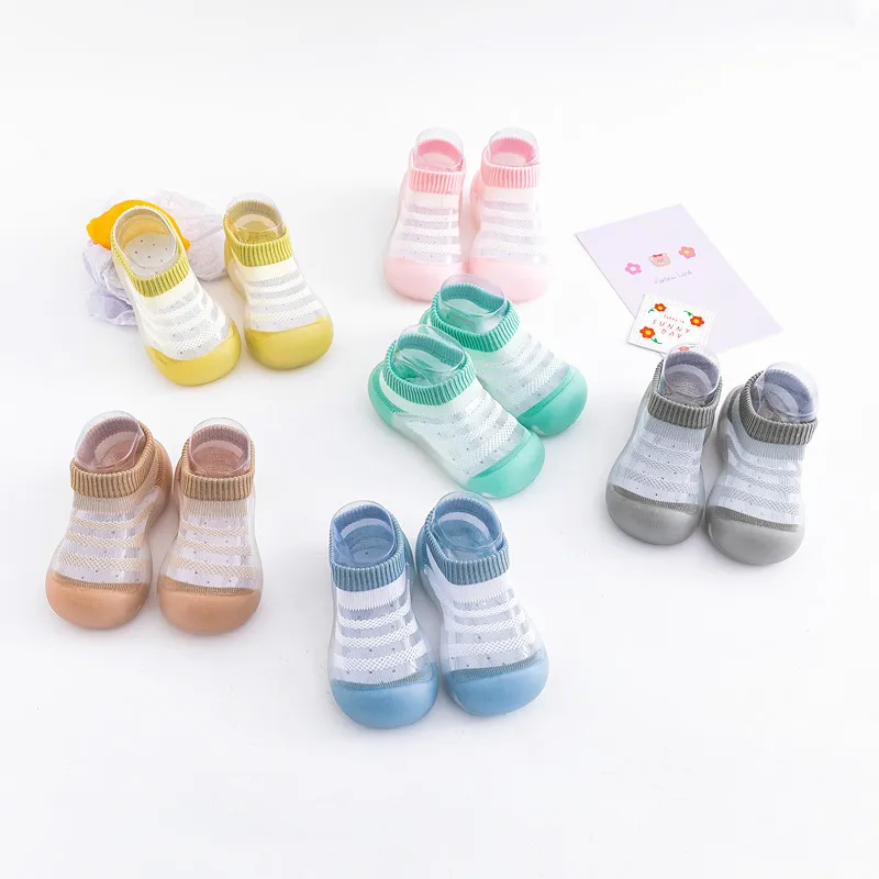 2024 summer new baby sneakers baby mesh breathable socks shoes rubber shift socks with transparent sole