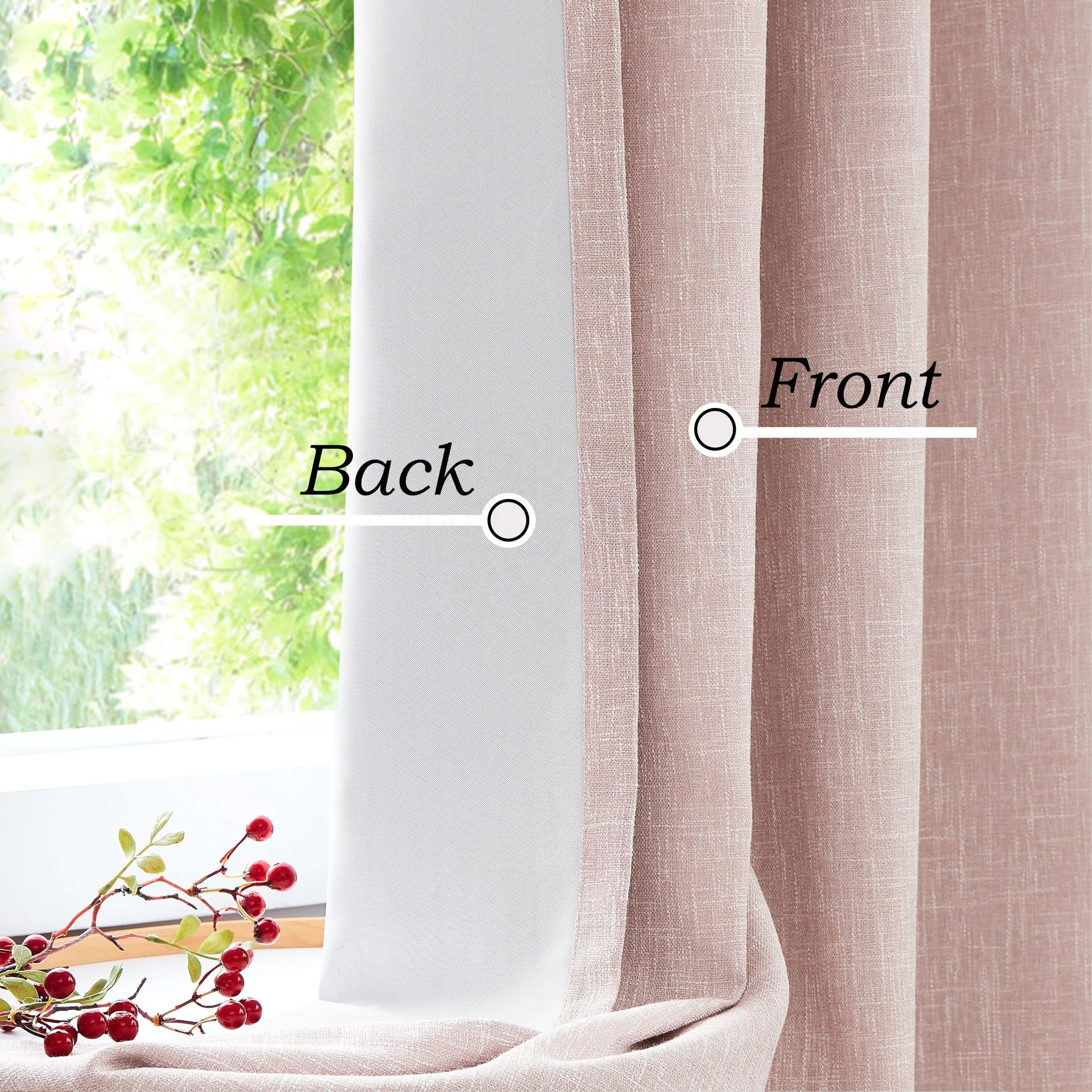 Bindi Pink Full Blackout Curtains Heavy Linen Texture Thermal Insulated Noise Reduction Window Treatment Drapes For Bedroom