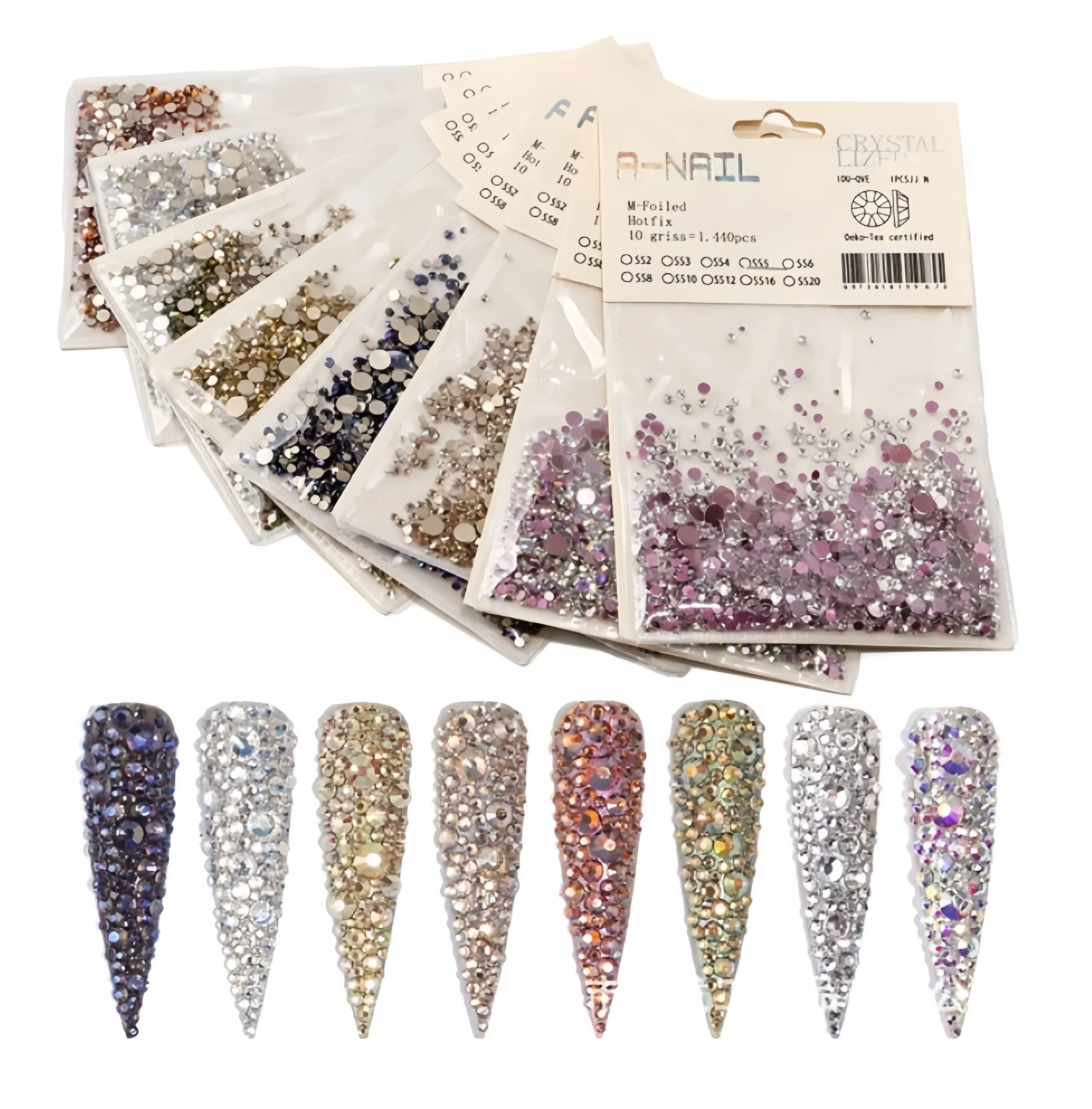 Tool set large 6 grid nail pointed back flower shape metal high quality glass custom stickers drop rectangle rhinestones