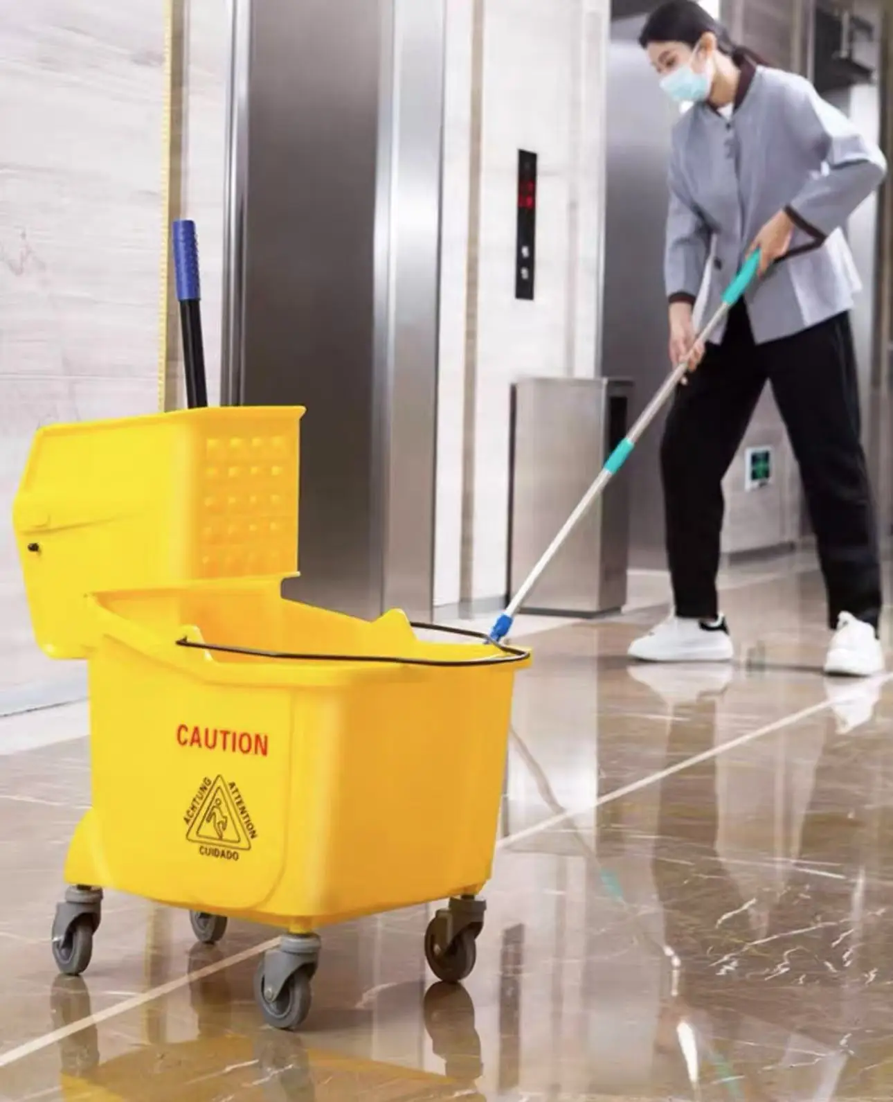 32L Plastic Floor Mops Bucket with Wheels Small Squeeze Wringer for Household Cleaning Tools & Accessories