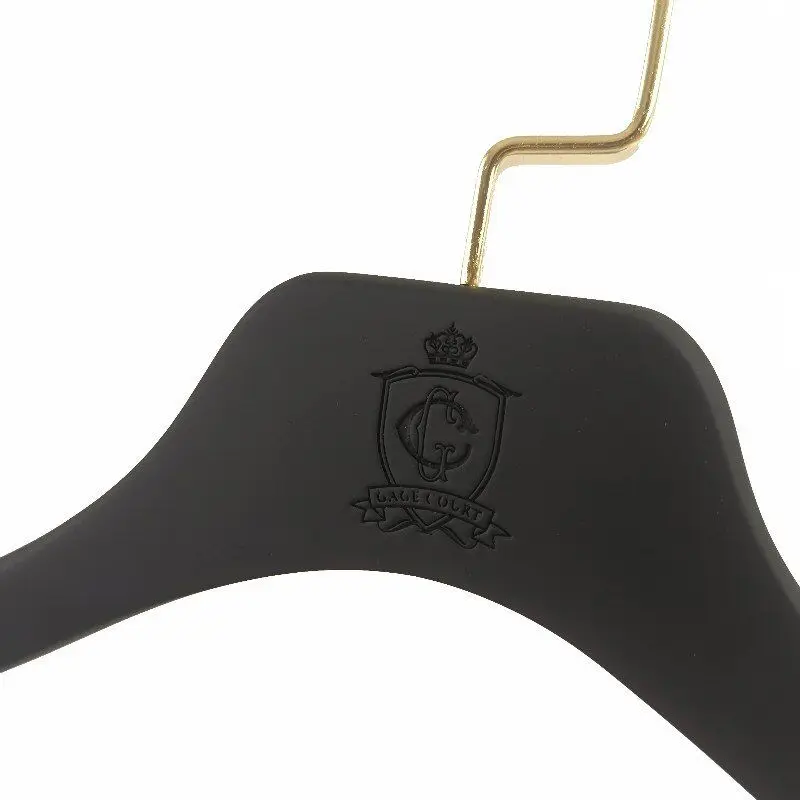 luxury custom Black rubber coated wooden suit hanger with pant bars