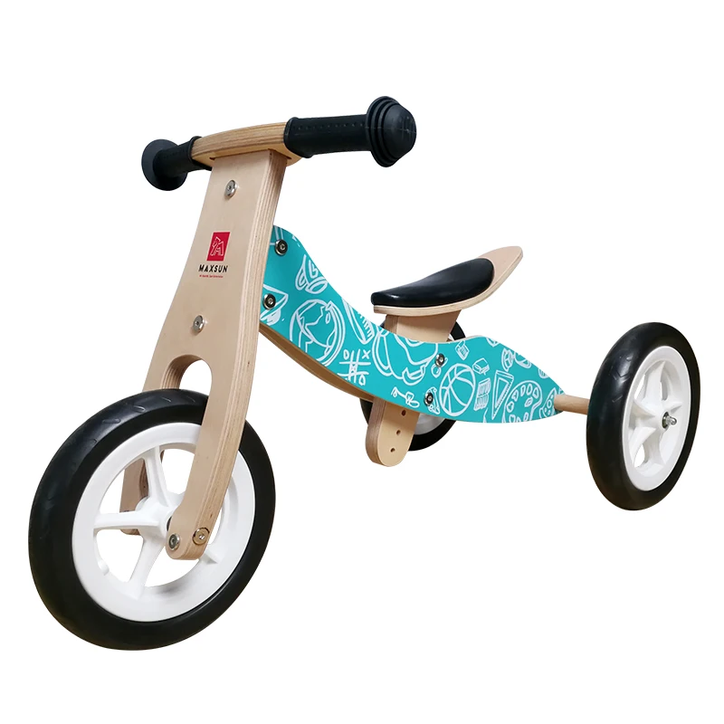 wooden balance bike 9 inch 2-in-1 balance bike  muti-function wooden tricycle