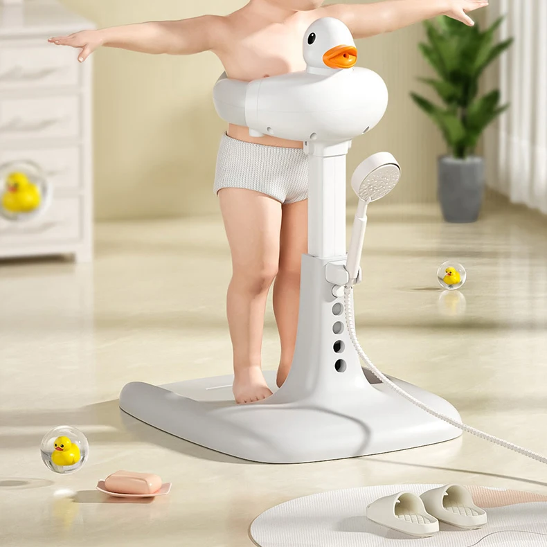 Portable Duck Shaped Baby Toddler Bath Shower Helper Handle Adjust Length Stand Themselves