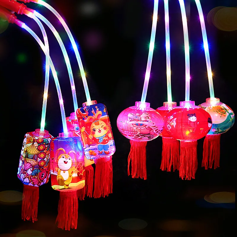 New Luminous Portable Cartoon Rabbit Printed Lantern Chinese New Year Lanterns Festival