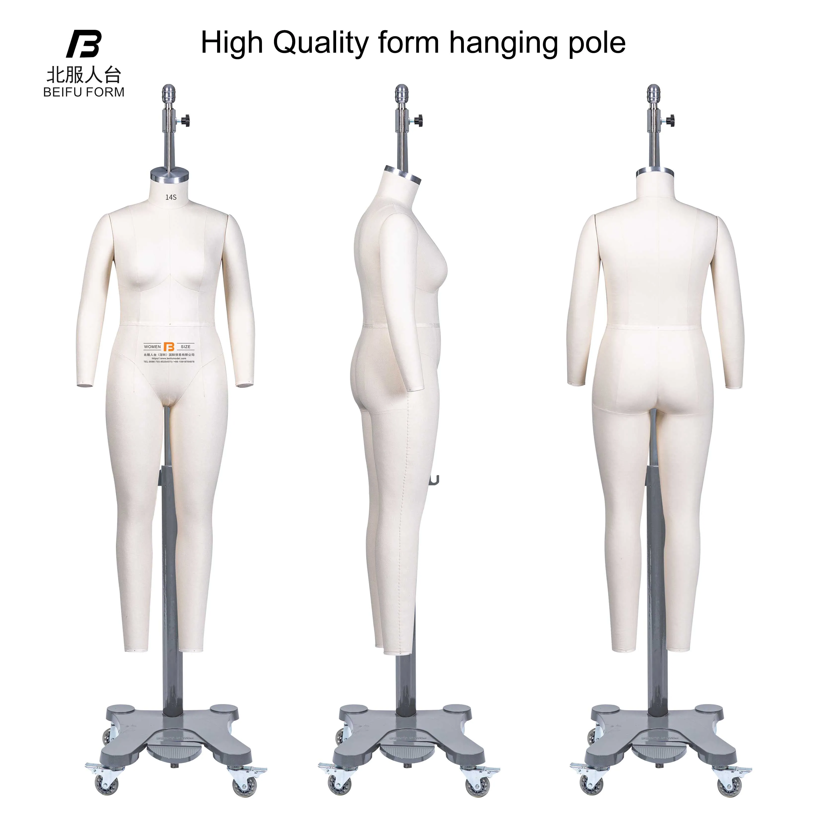 Beifuform full body with collapsible shoulder hot-selling female dummy US size 14S high quality hanging mannequin for tailoring