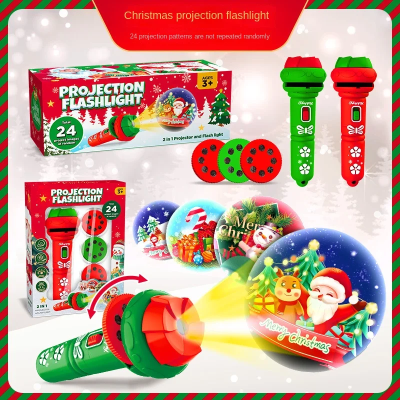 Unisex Christmas Gift Educational Toy Plastic Santa Claus Luminous Pattern Projection Flashlight for Ages 5 to 7 Years
