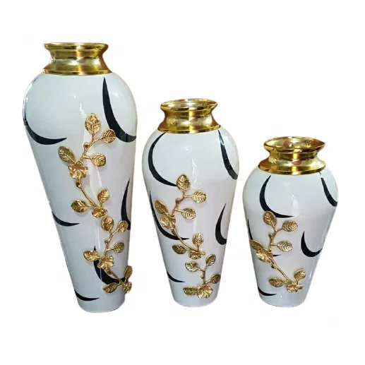 
Modern Large Gold and white Metal Flower Vase 
