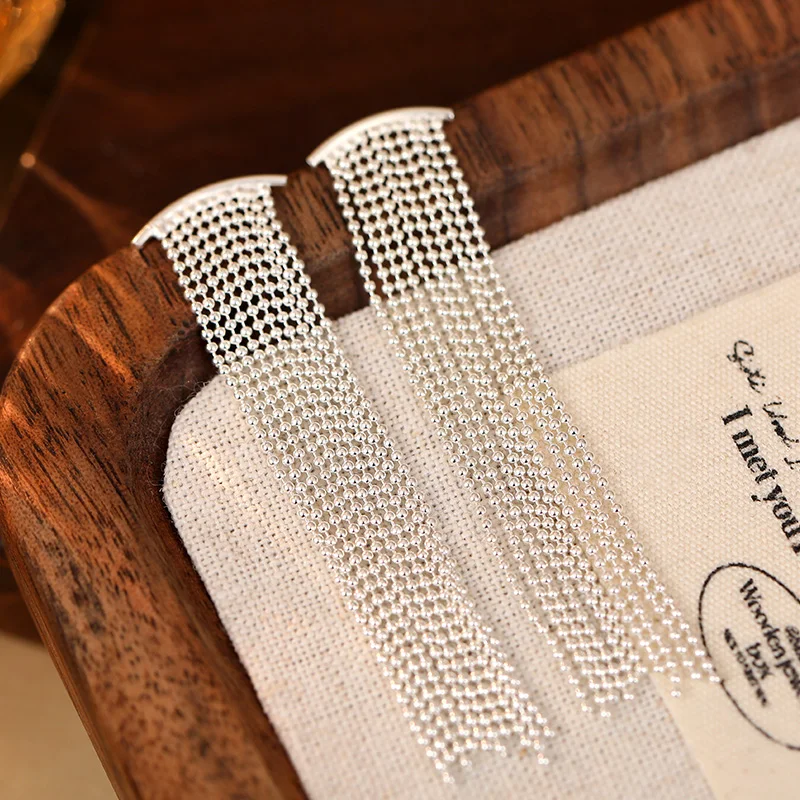 S925 Sterling Silver Jewelry White Gold Plated Zircon Dangling Long Tassel Stud Earrings For Women