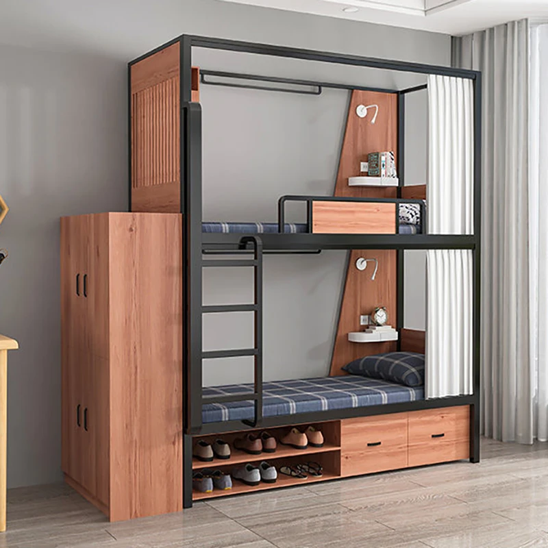 Hotel Capsule Single Bed With Storage Bunk Bed For Hotel Youth Hostel Double Decker Space Bunk Bed With Curtain