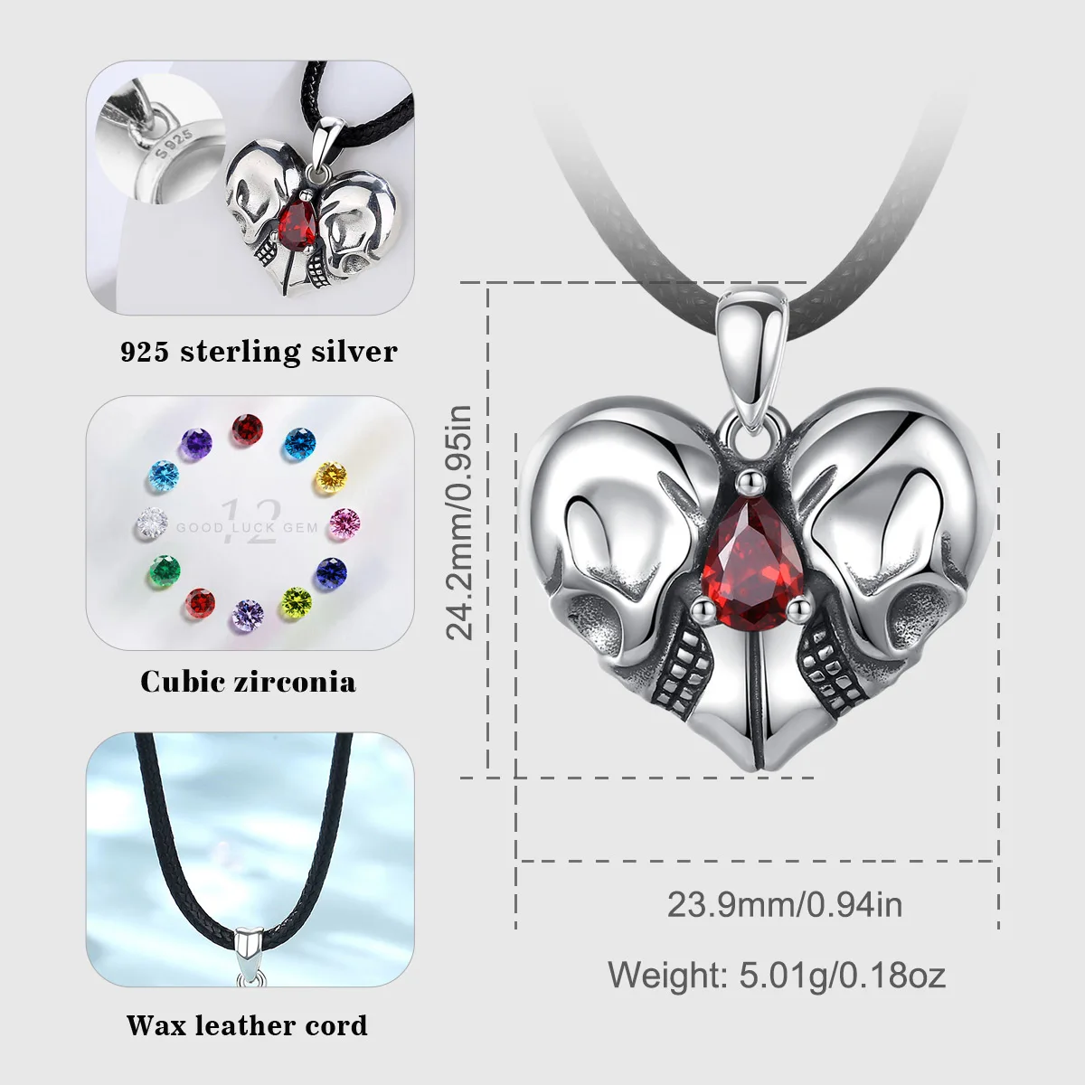 Merryshine 925 Sterling Silver Halloween Cool Gothic Punk Hip Hop Skull Jewelry Pendant Necklace for Men