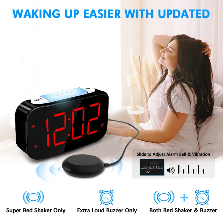 Многофункциональные часы-будильник для глухих вибрирующие часы с 2 Usb-зарядками 7 цветов Подушка-будильник США и Великобритании
